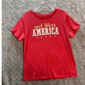 Kids Patriotic God Bless America Graphic T Shirt Red Size L 12 14‎